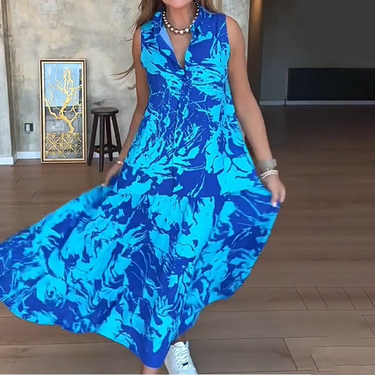 ✨Женска мода отпечатани без ръкави макси рокли👗