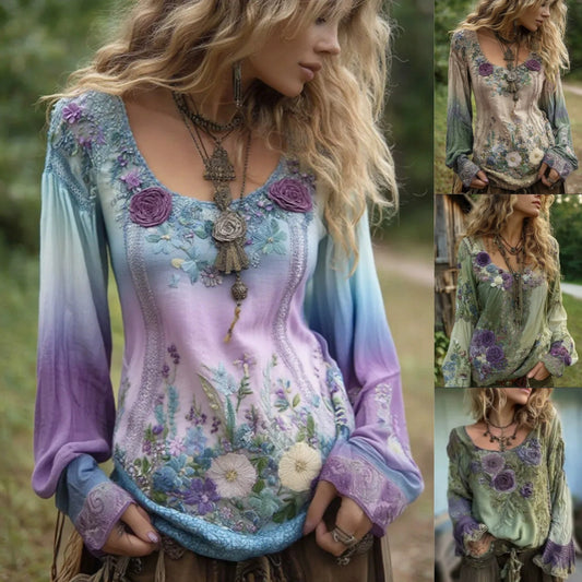 🔥Дамска ежедневна блуза с принт и кръгла яка