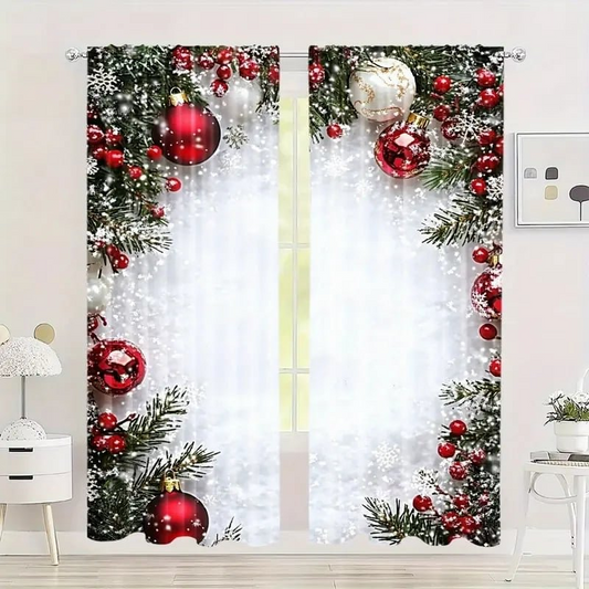 🎄Коледни завеси за прозорци, комплект от 2 броя, за декорация на дома