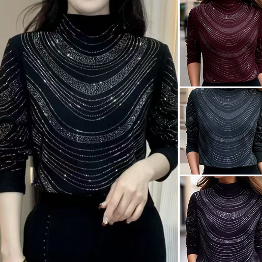 🎁Получавате безплатно колие💎Женска, елегантна блуза с дълги ръкави и пайети