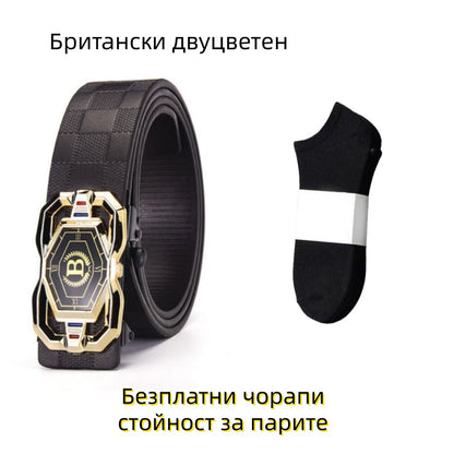 🐊Мъжки колан, с елегантен крокодилски мотив, с автоматична катарама, изработен от телешка кожа