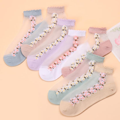 🌺🧦 Дамски пролетно-летни къси чорапи с дантела и цветя 👠