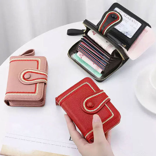 👛Дамски кратък портфейл с цип и много джобове за карти💰