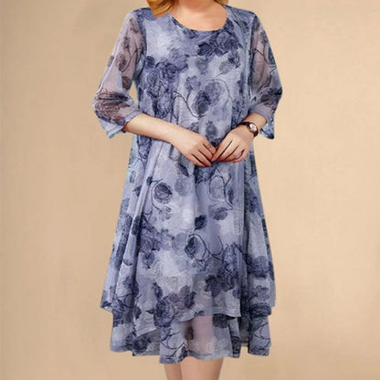 🌺Елегантни големи размери свободни шифон печатни рокли