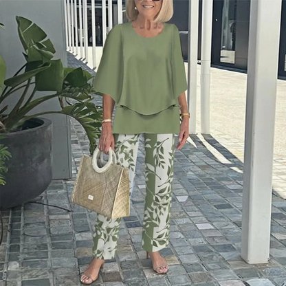 🔥✨ Комплект панталон с щампа и топ с кръгло деколте