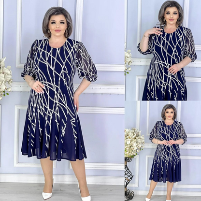 🔥【S-4XL】👗Елегантна рокля с маншети с перлен принт💃