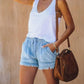 🔥Къси Дънкови Шорти с Висока Талия и С Ластик🌿