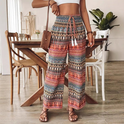 🔥 Дамски Бохо Печатни Панталони с Висока Талия 🌸💃
