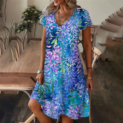 👗 【S-4XL】Стилна печатна рокля с къс ръкав за жени