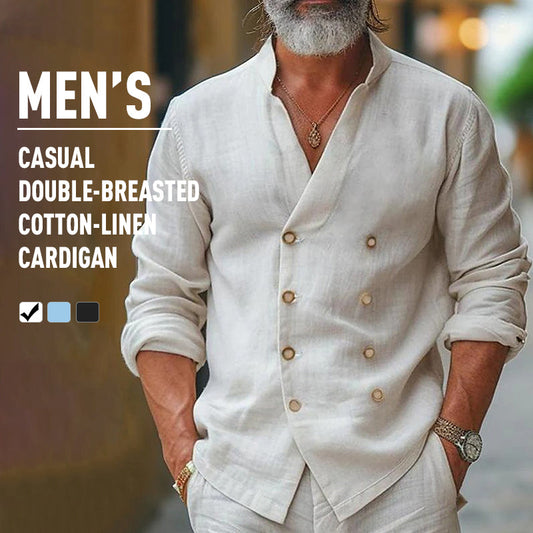 👔🌿Мъжка памучно-ленена риза с двойни копчета😎