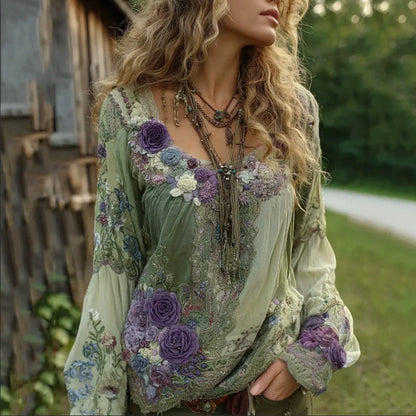 🔥Дамска ежедневна блуза с принт и кръгла яка