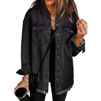 👚 50% OFF NOW! 💙 Women's Raw Edge Ripped Denim Jacket – Street Fashion, Multiple Pockets & Easy to Pair ✨
