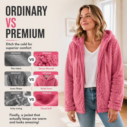 ⏳LAST DAY SALE £19.99!!💥Women's Hooded Zip-Up Fuzzy Jacket