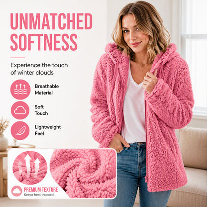 ⏳LAST DAY SALE £19.99!!💥Women's Hooded Zip-Up Fuzzy Jacket
