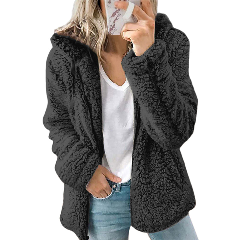 ⏳LAST DAY SALE £19.99!!💥Women's Hooded Zip-Up Fuzzy Jacket