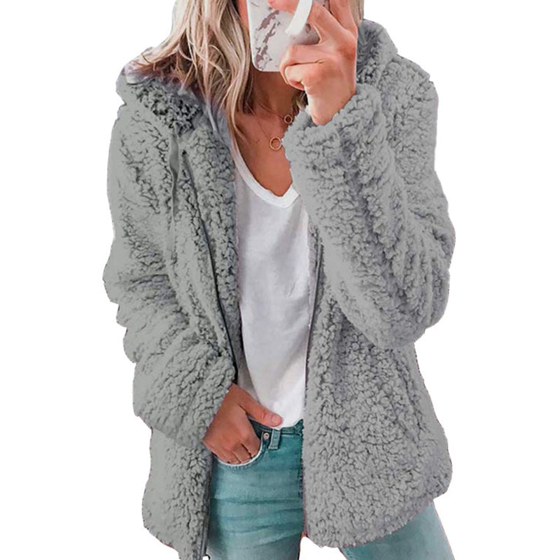 ⏳LAST DAY SALE £19.99!!💥Women's Hooded Zip-Up Fuzzy Jacket