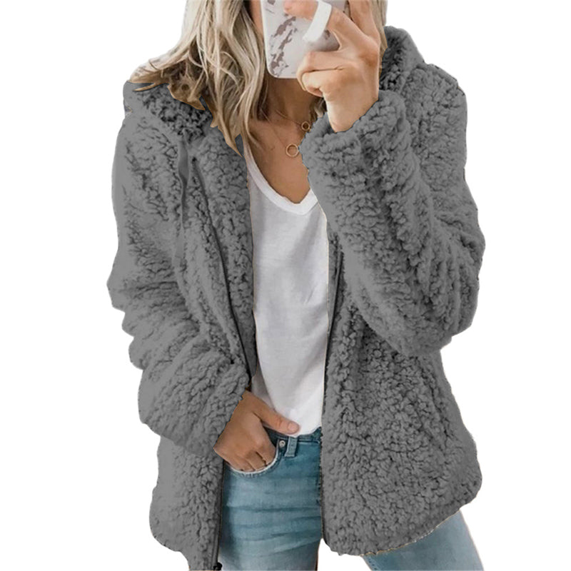 ⏳LAST DAY SALE £19.99!!💥Women's Hooded Zip-Up Fuzzy Jacket