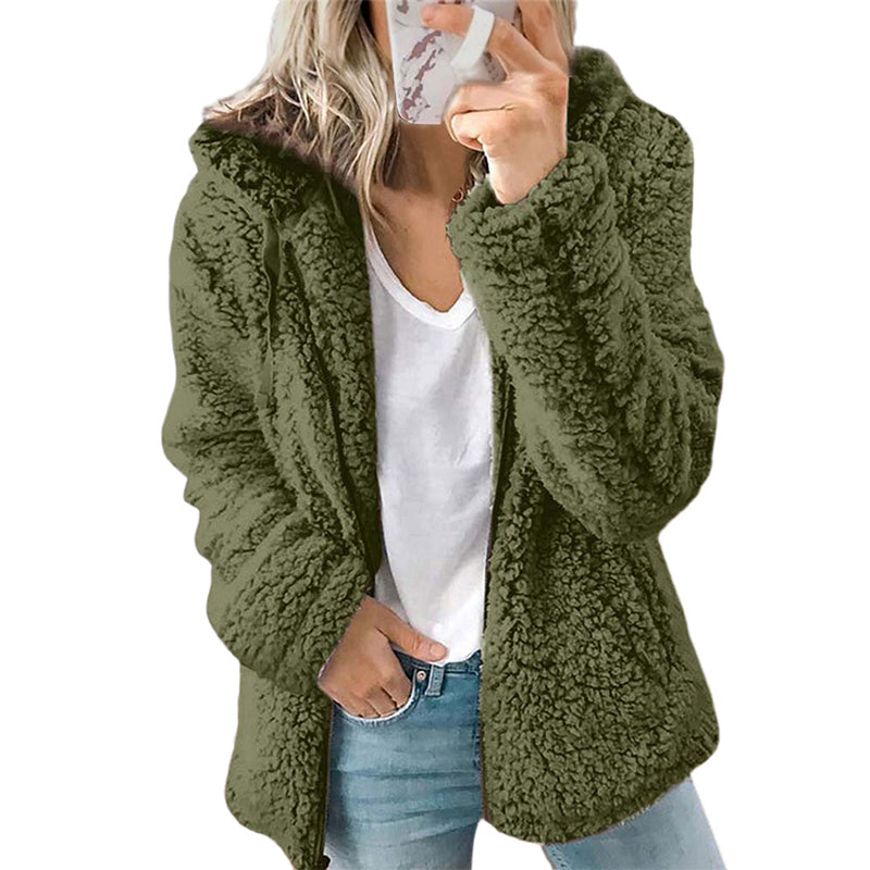 ⏳LAST DAY SALE £19.99!!💥Women's Hooded Zip-Up Fuzzy Jacket