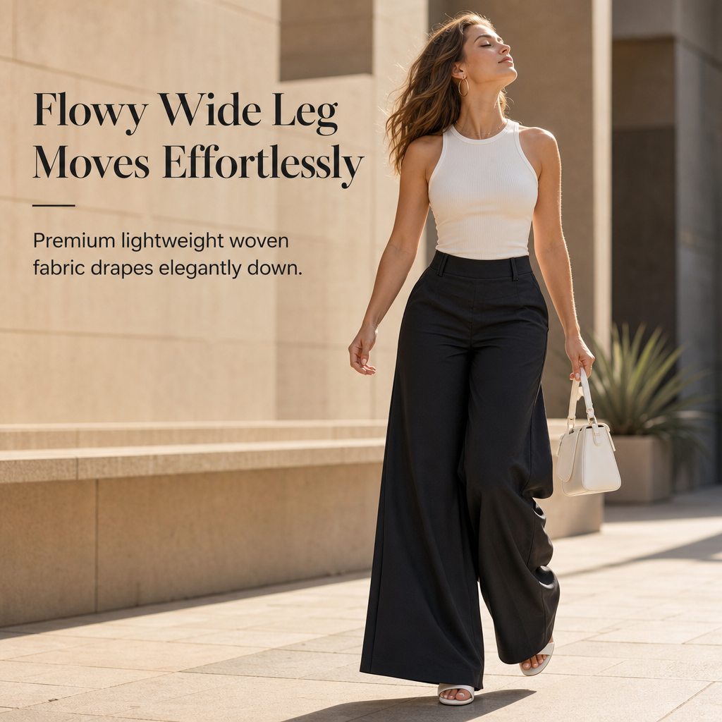 ⏳LAST DAY SALE ONLY ￡24.99!!👖 Women's Casual High Waisted Wide Leg Tailored Pants with Flowy Drape