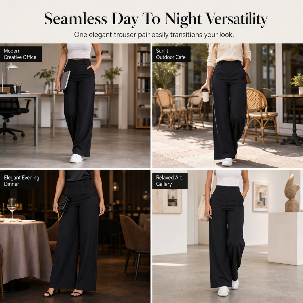 ⏳LAST DAY SALE ONLY ￡24.99!!👖 Women's Casual High Waisted Wide Leg Tailored Pants with Flowy Drape