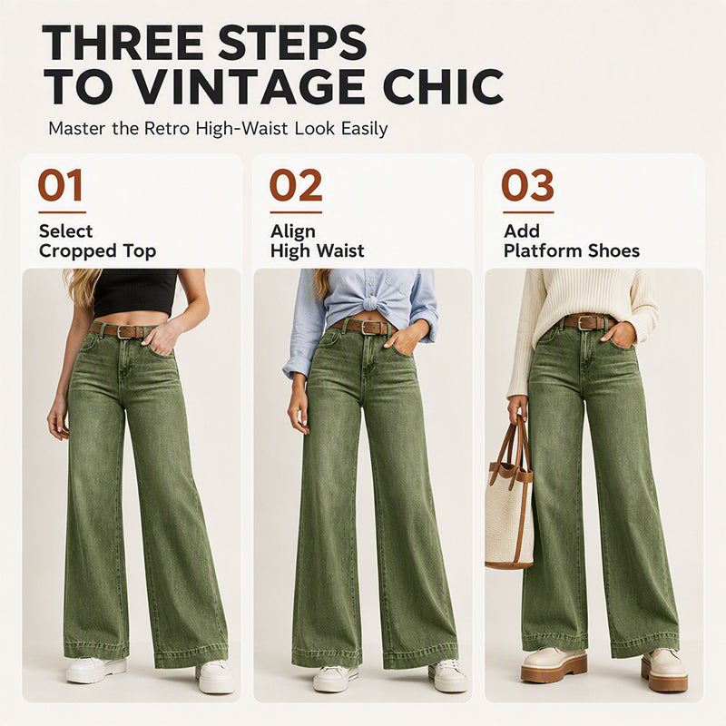 ✨ Vintage Wide-Leg Jeans 💙 High Waist Comfort & Timeless Style