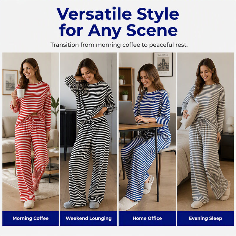 Women's Striped Long Sleeve Loungewear 2-Piece Set