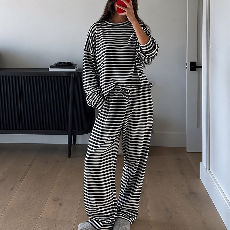 Women's Striped Long Sleeve Loungewear 2-Piece Set