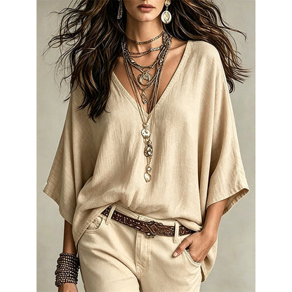 Women's Effortless Draped V-Neck Blouse