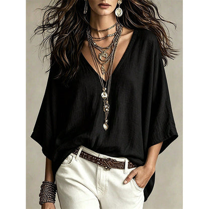 Women's Effortless Draped V-Neck Blouse