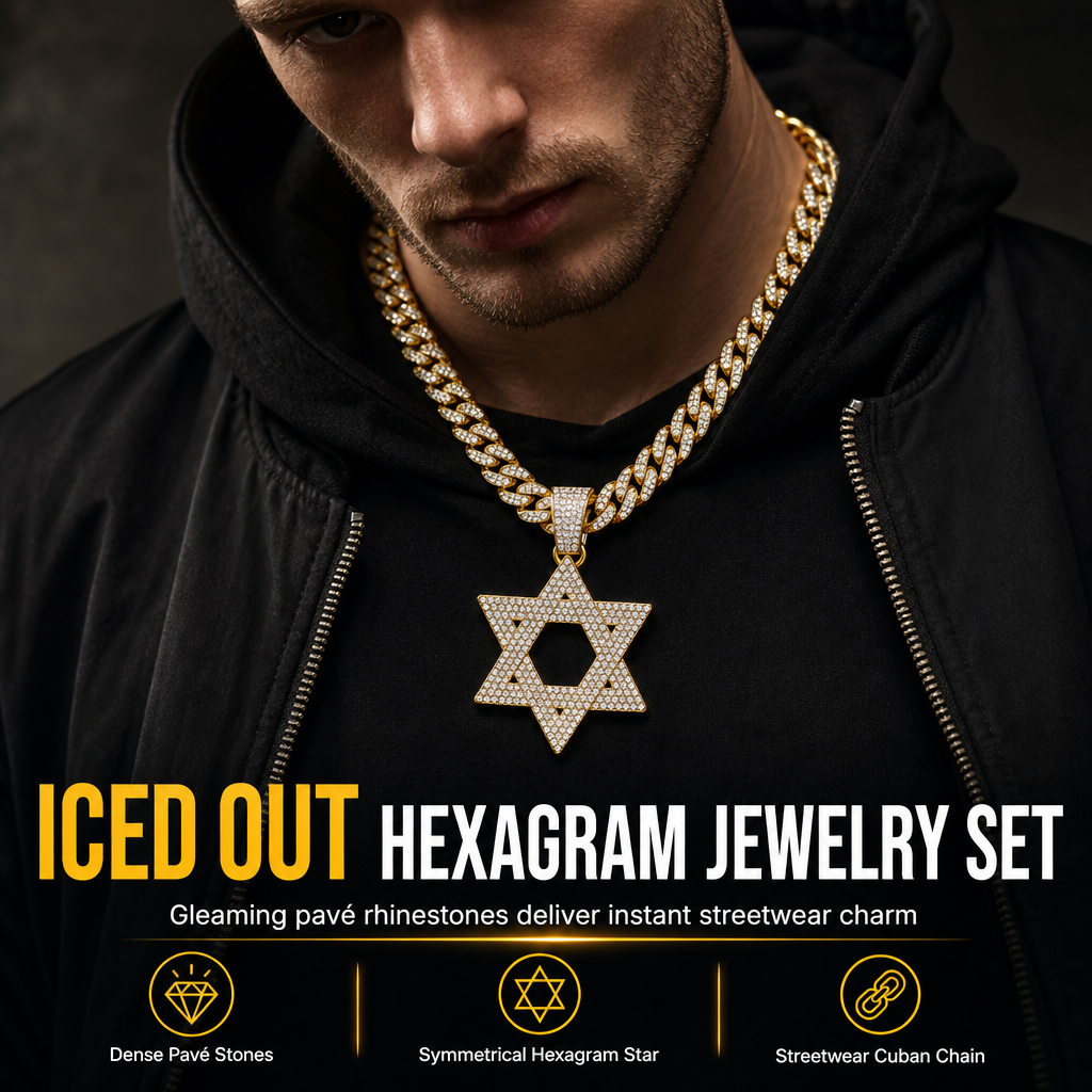 ⏳Limited-time 50% off⏰Hip Hop Iced Out Rhinestone Hollow Star of David with 50cm Chain✡️📿