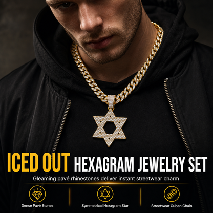 ⏳Limited-time 50% off⏰Hip Hop Iced Out Rhinestone Hollow Star of David with 50cm Chain✡️📿