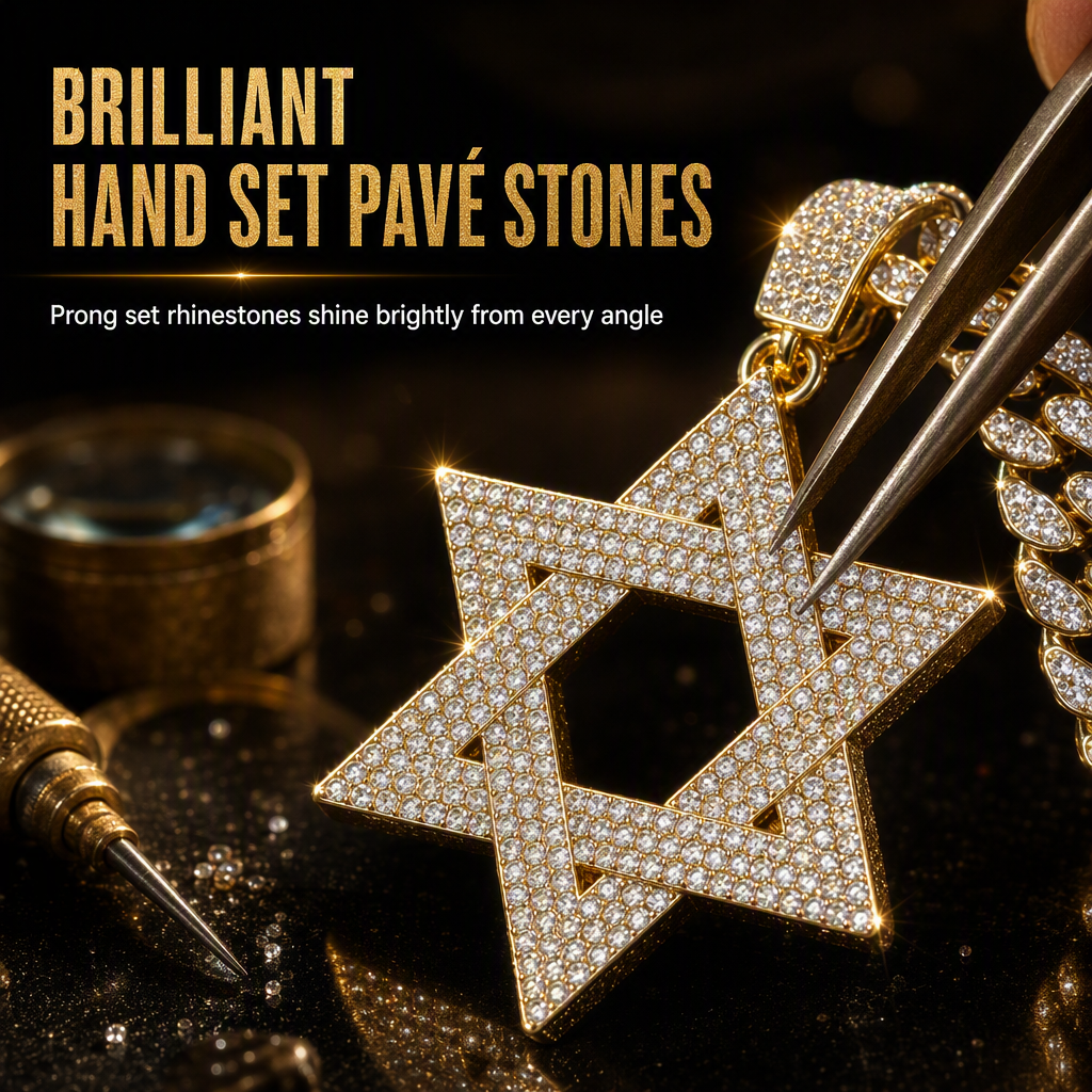 ⏳Limited-time 50% off⏰Hip Hop Iced Out Rhinestone Hollow Star of David with 50cm Chain✡️📿