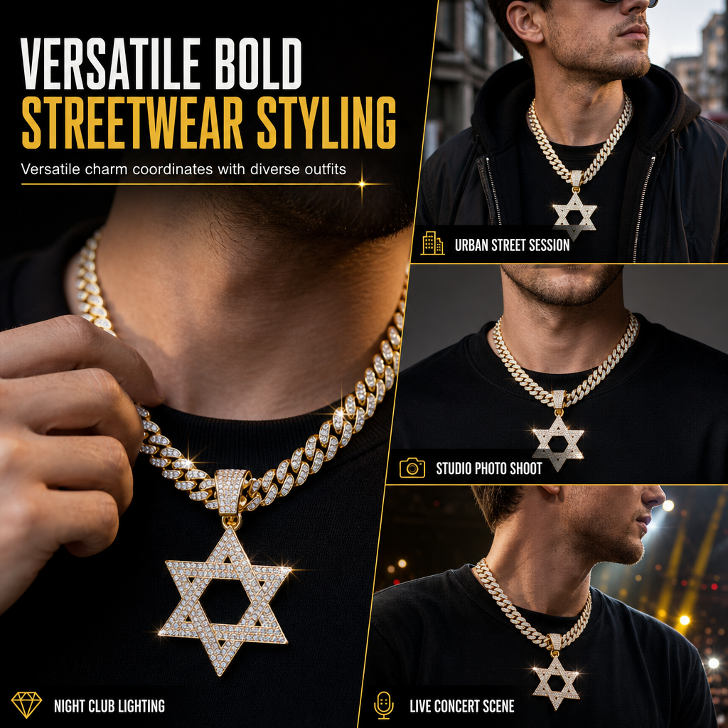 ⏳Limited-time 50% off⏰Hip Hop Iced Out Rhinestone Hollow Star of David with 50cm Chain✡️📿