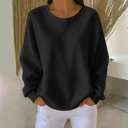 🧇 Textured Look, Relaxed Fit | Women's Waffle-Knit Loose-Fit Sweatshirt