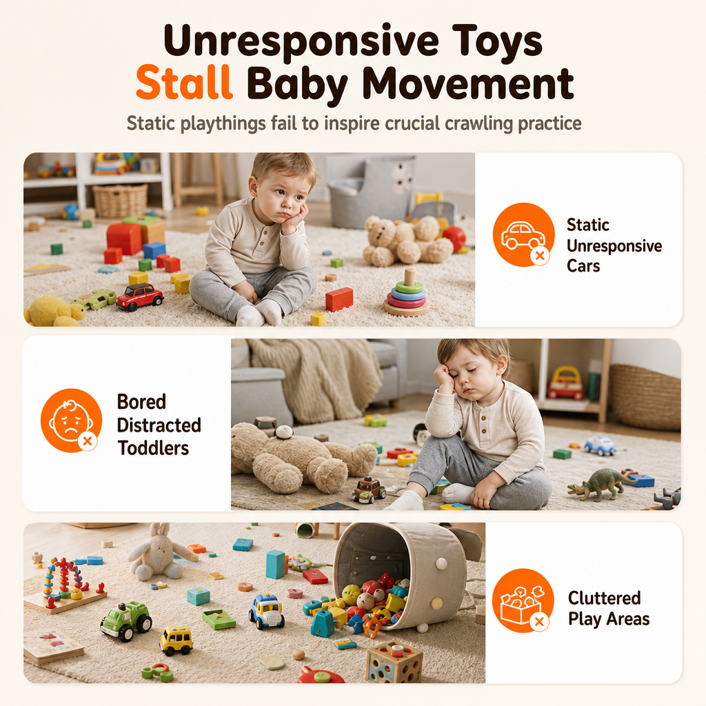 🚂 Magnetic Crawling Toy Train: Interactive Sounds & Lights, Nesting Slots, Textured Wheels