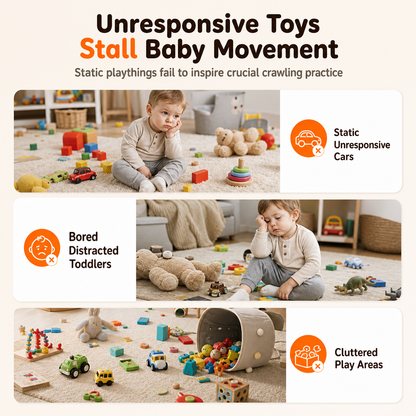 🚂 Magnetic Crawling Toy Train: Interactive Sounds & Lights, Nesting Slots, Textured Wheels