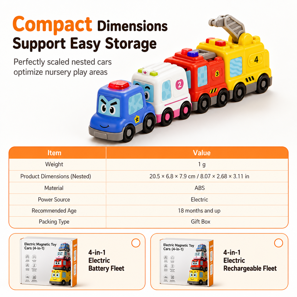🚂 Magnetic Crawling Toy Train: Interactive Sounds & Lights, Nesting Slots, Textured Wheels