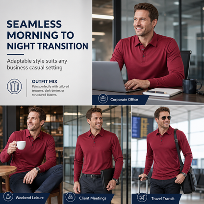 Hot Sale 50% OFF🔥Long Sleeve Collared Tee – Smart Casual, Everyday Comfort