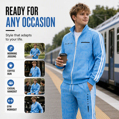 ✨Men's Geometric Print Full-Zip Jacket & Pants Set