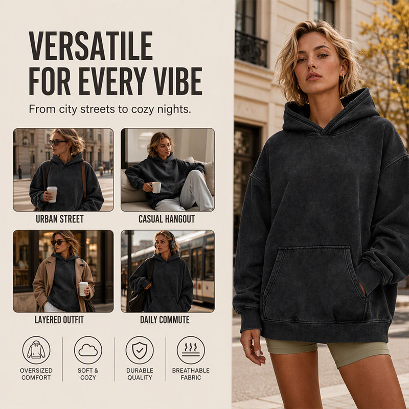 🔥Unisex Casual Oversized Acid Wash Hoodie