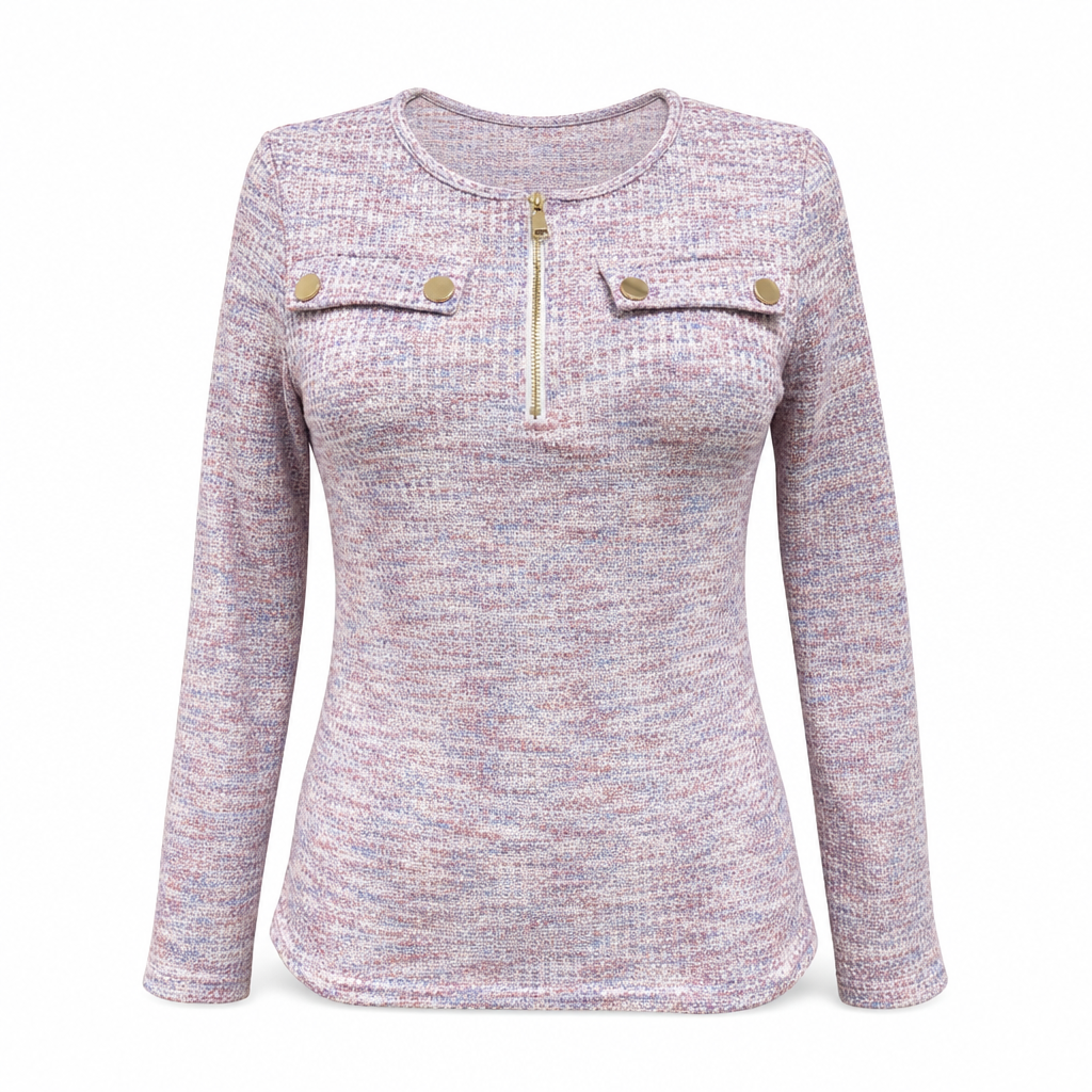 🌸Hot Sale 50% OFF💖Women's Long Sleeve V-Neck Half Zip Knit Top