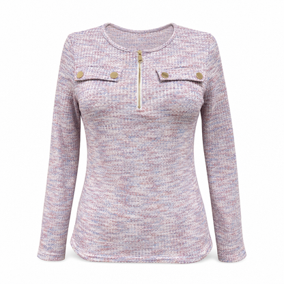 🌸Hot Sale 50% OFF💖Women's Long Sleeve V-Neck Half Zip Knit Top