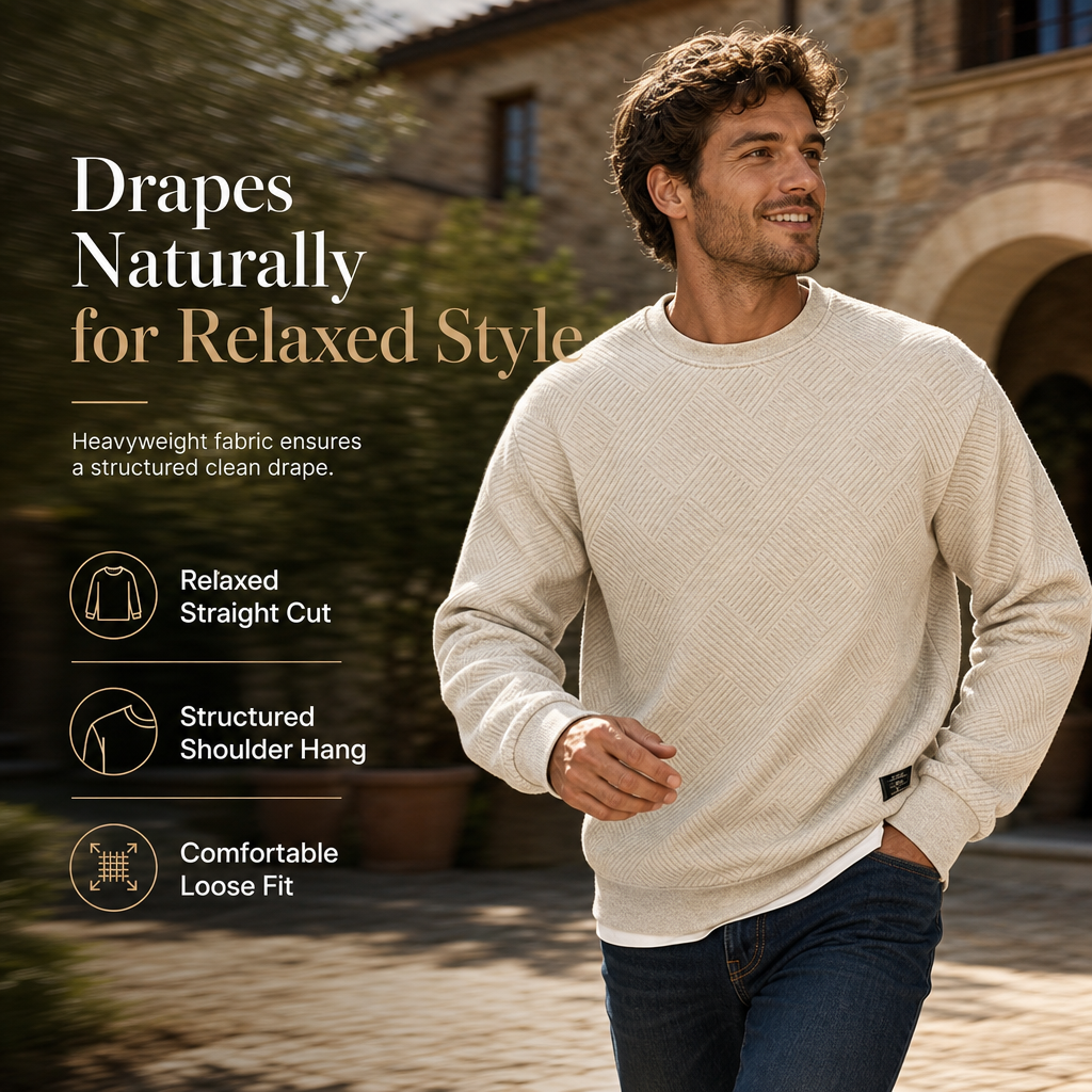 🖤Black Friday Sale:50% OFF🖤 Mens Long Sleeve Jacquard Crew Neck Sweatshirt Loose Fit Thickened Autumn Winter Top Plus Size