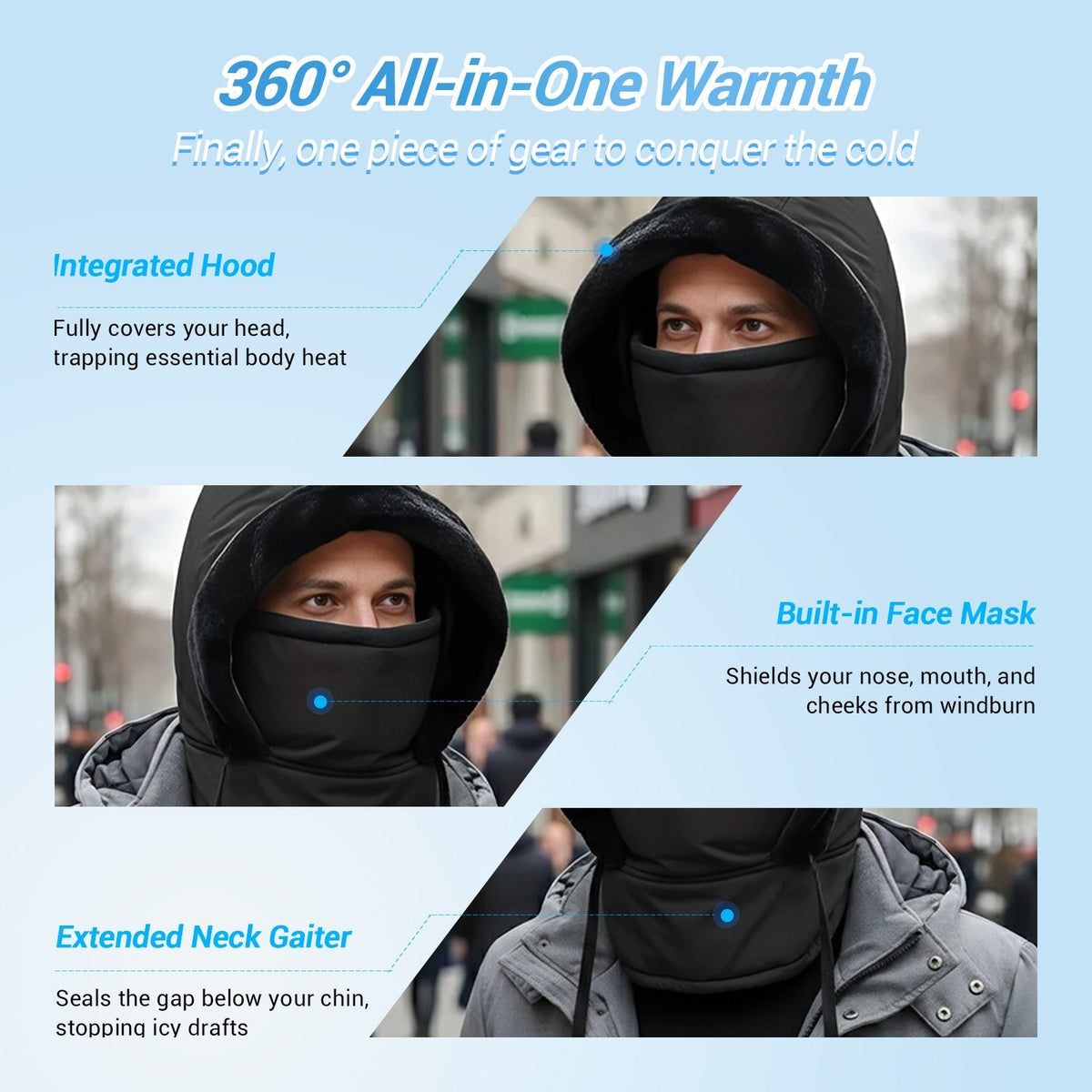 ❄️ 50% OFF | Plush-Lined 3-in-1 Winter Balaclava – Hood, Face Cover & Neck Warmer